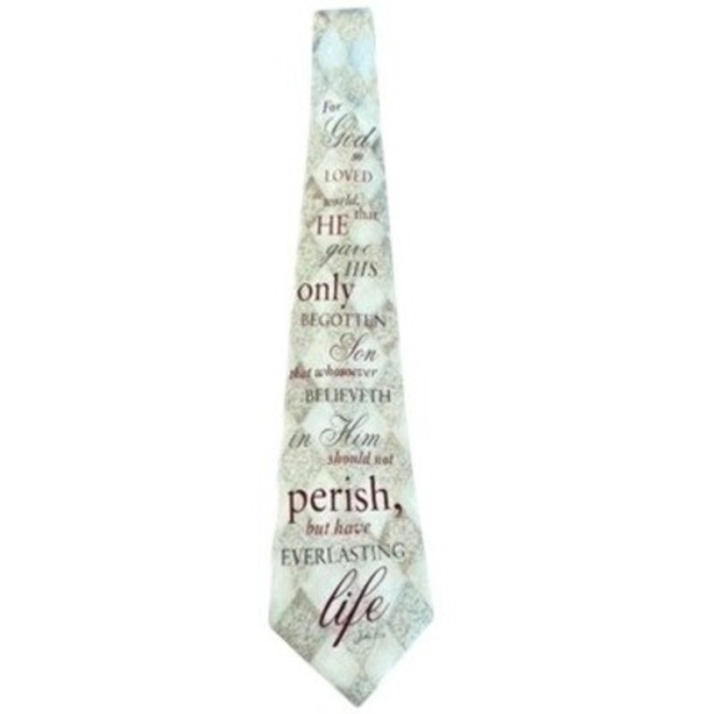 Eagles Wings Mens John 3:16 Scripture Silk Necktie Beige Harlequin‎ Bible Verse